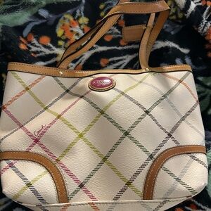 Coach Cream and Tan Tote with Leather Trim